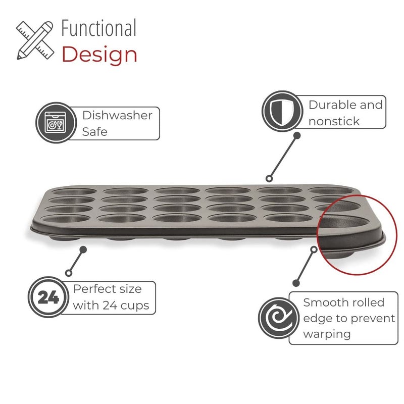husMait Premium Quality Mini-Muffin Pan, Baking Sheet, and Cooling Rack. For Baking Mini Cupcakes, Muffins, Bite Size Tarts, Cookies. Non-Stick, Dishwasher Safe, Oven Safe (Muffin Pan) - Image 3
